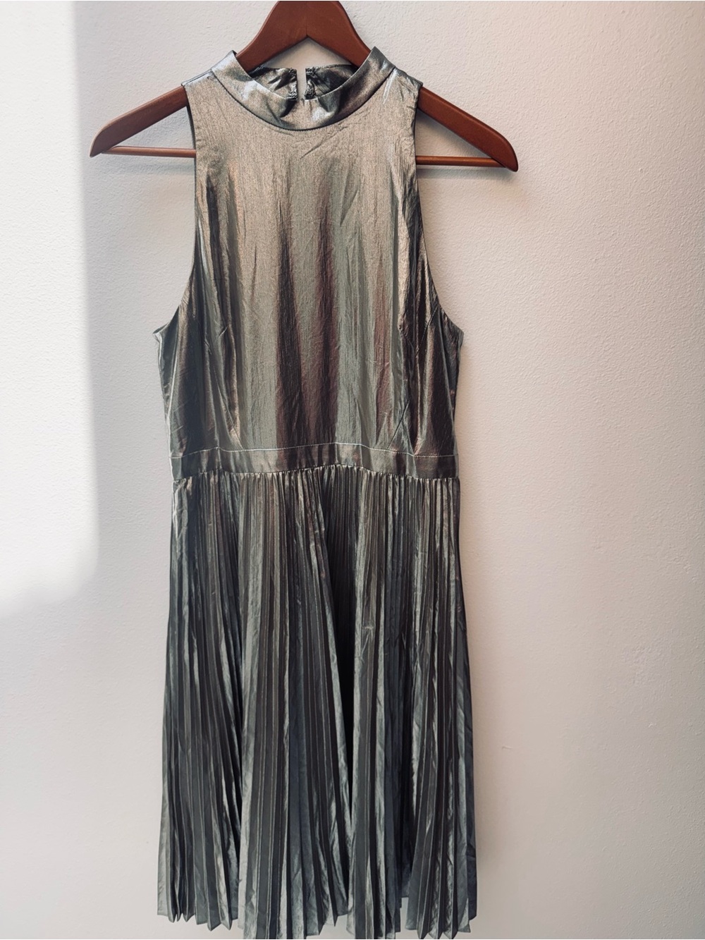 Ann Taylor Metallic Silver One-Shoulder Pleated Midi Dress - Picture 2 of 3